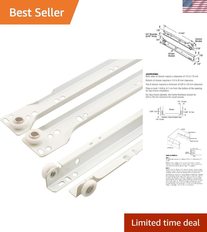 R 7211 Self-Closing Drawer Slide Kit – 17-3/4″ Steel Tracks, Easy Install
