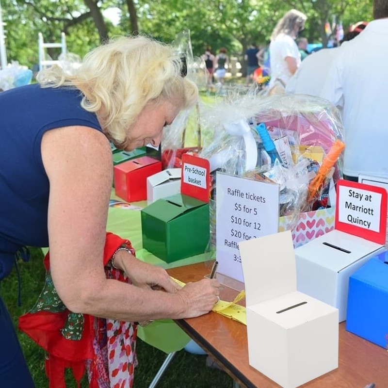 12 Pack Raffle Ticket Box White Cardboard Suggestion Box with Slot Donation B... gallery