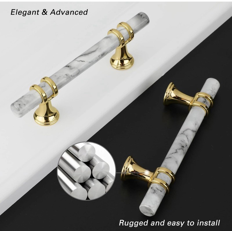 5 Pack Cabinet Handles Marble Drawer Pulls Knobs White Black Marble & Gold 3 In gallery