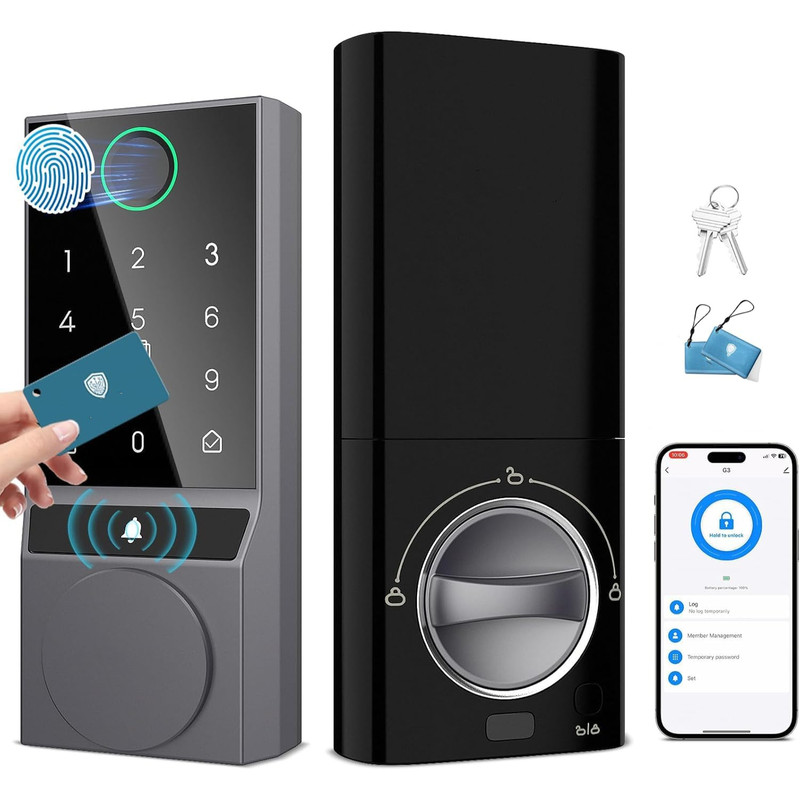 Smart Door Lock Fingerprint & WiFi Keyless Entry Deadbolt Auto-Lock APP Control
