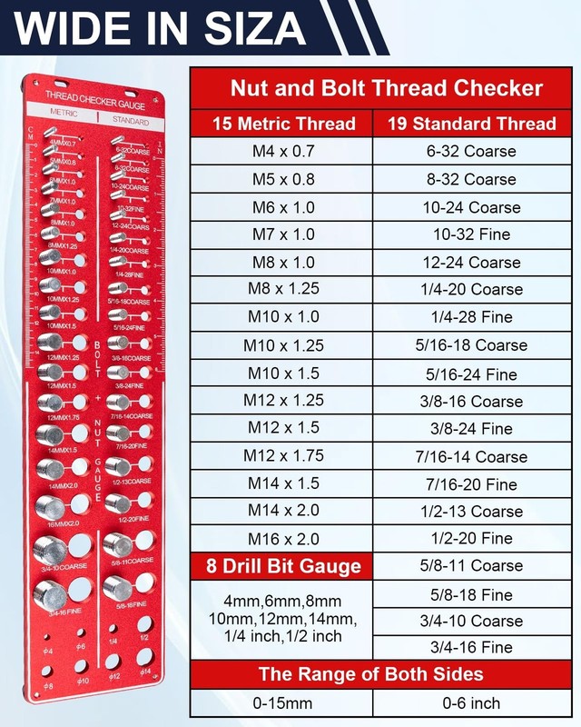 Thread Checker, 42 Nut and Bolt Thread Checker, Thread Gauge Solid Bolts with... gallery