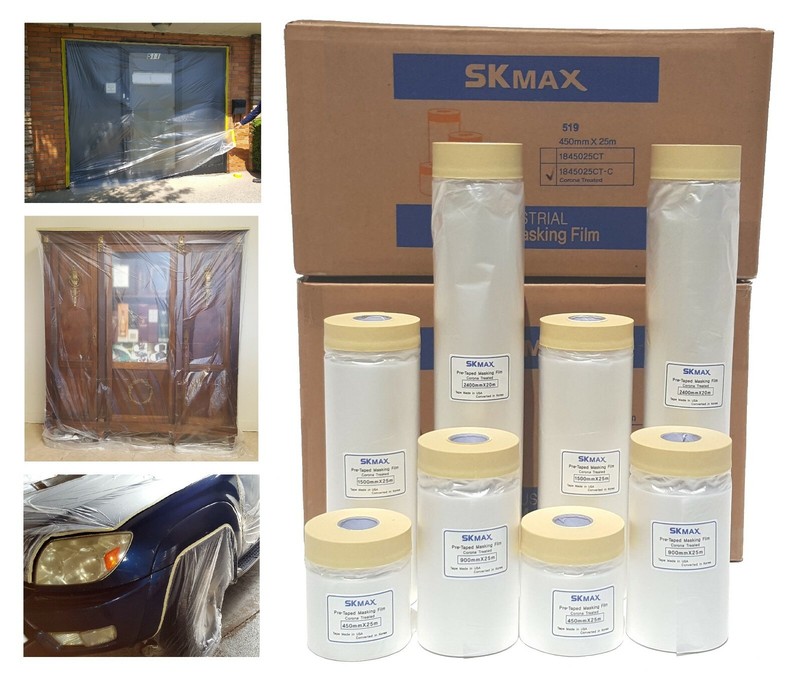 SKmax Pre-taped Masking, 3/4″ Masking Tape with 1.5 Ft Drop Down Film By 27YDS