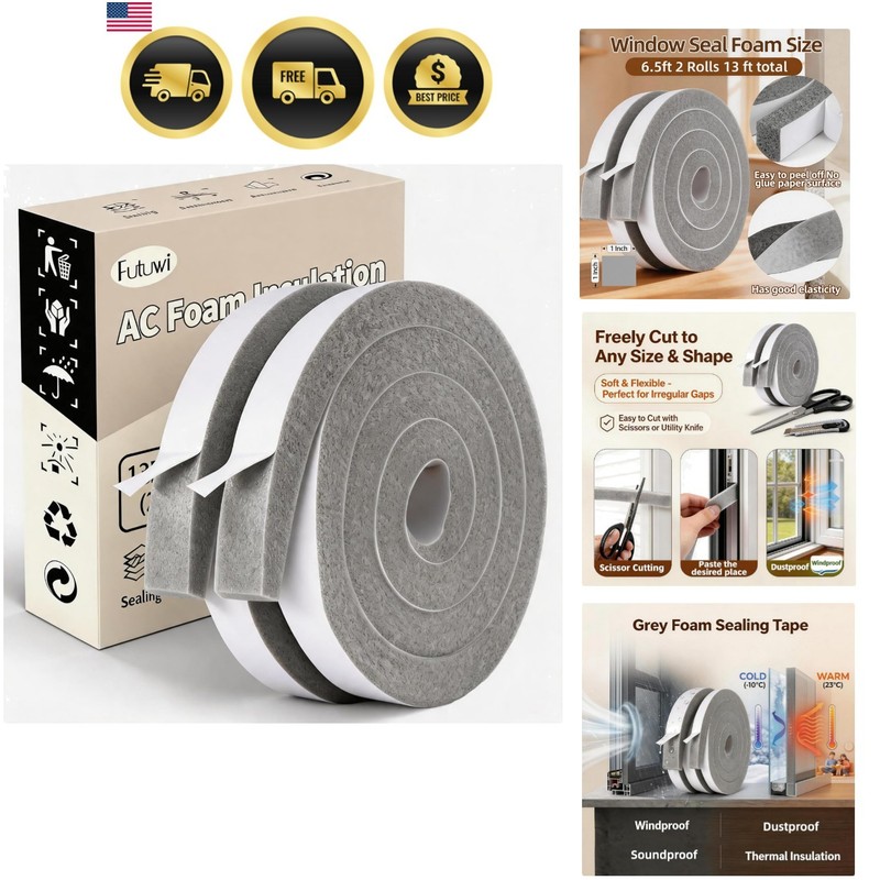 Air Conditioner Foam-2 Rolls, 1 Inch Wide X 1 Inch Thick Total 13 Feet Long, …