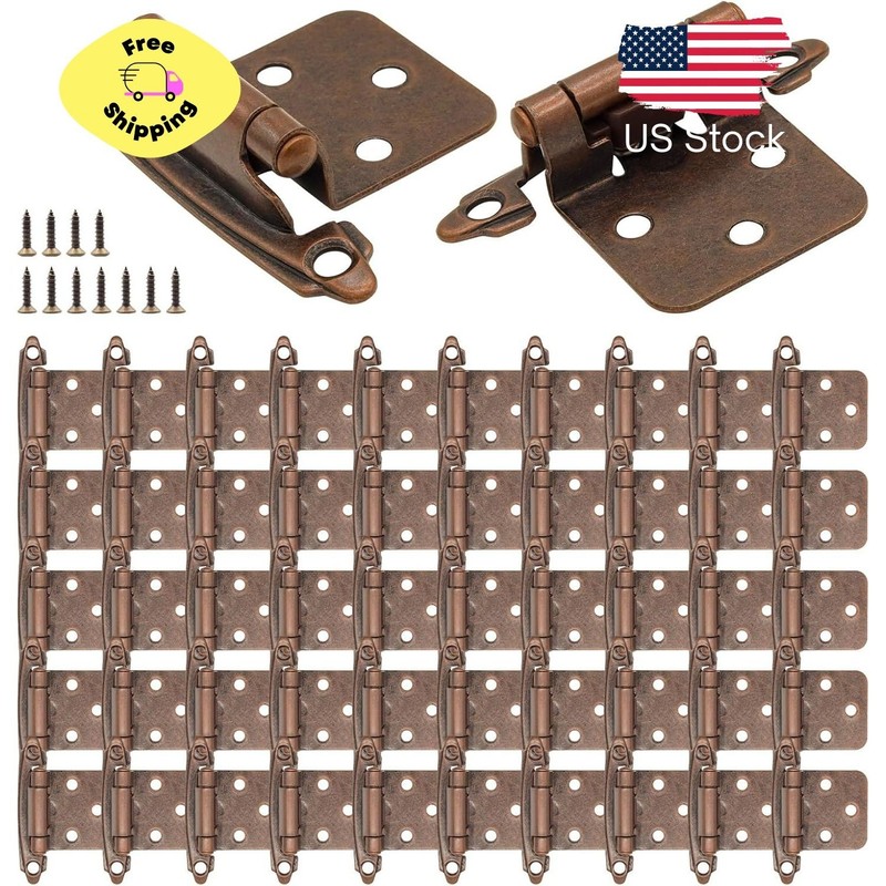 1/2 Inch Overlay Cabinet Hinges, Antique Copper, 50 Pack(25 Pairs), Self Closing