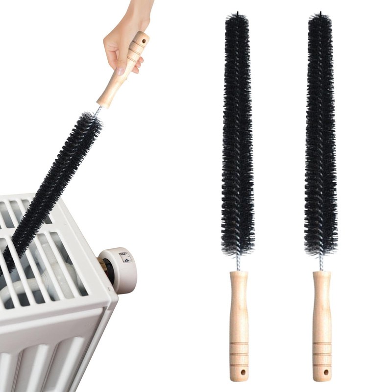 2pcs Radiator Brush, 40cm Long Reach Radiator Brush with Wooden Handle, Flexible