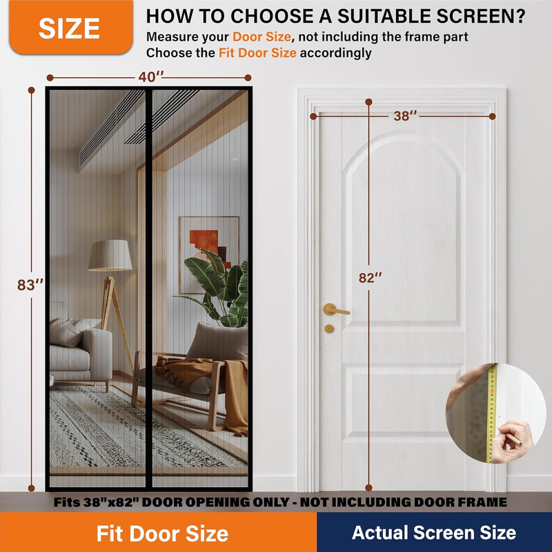 Mesh Screen with Magnetic Closure Keeps Bugs Out Let Breeze In 38 X 82 In Black