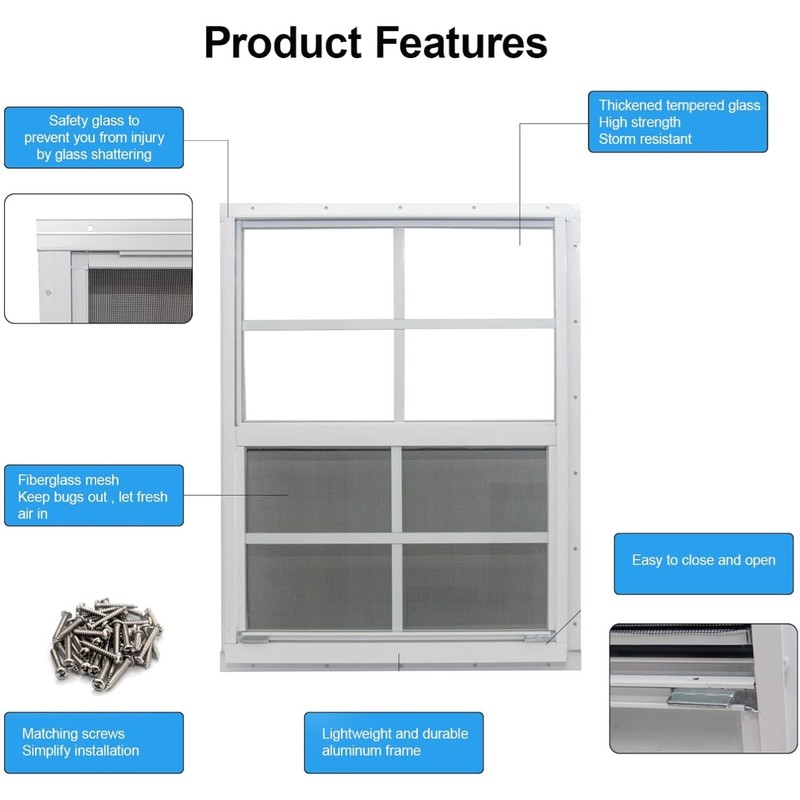 2 Pack Shed Windows 18″x23″ Tempered Glass Fiberglass Screen