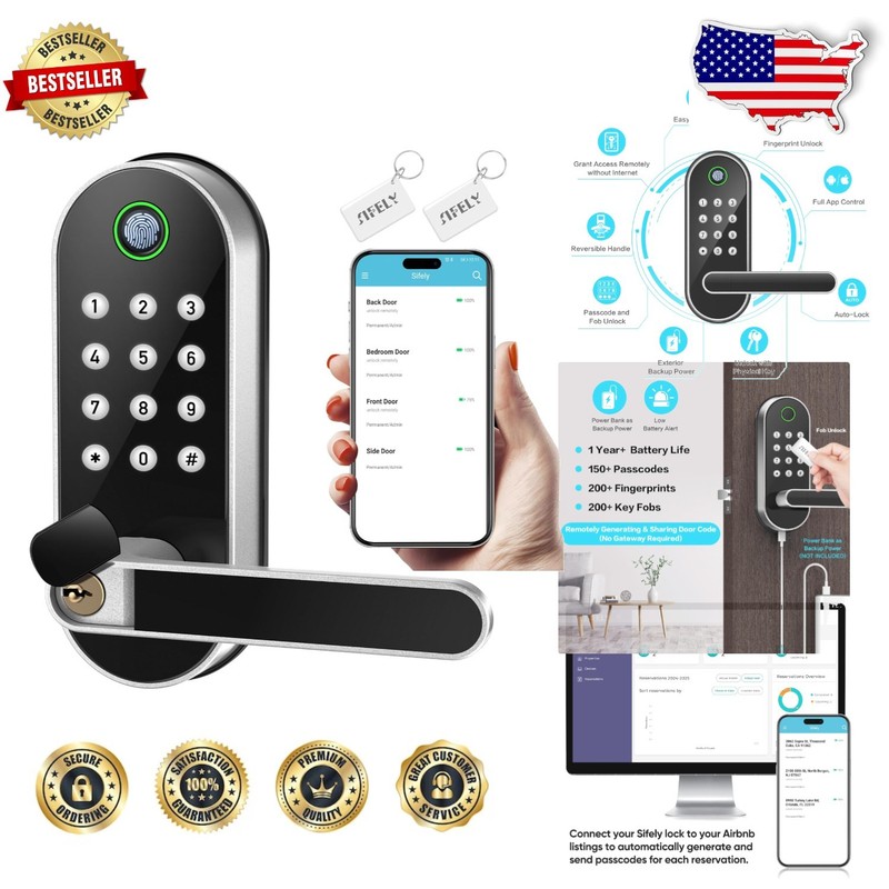 Fingerprint Smart Lock: Weather Resistant, App Control, Satin Nickel Finish