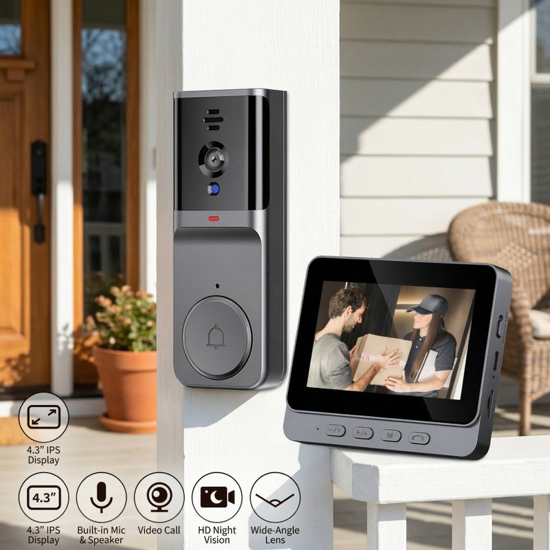 2.4G Wireless 4.3″Smart LCD Screen Intercom Video Doorbell Camera Monitor Home