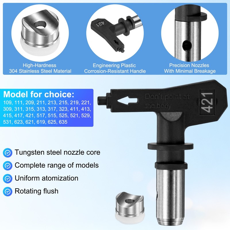 1-Set Paint Sprayer Tips Tungsten Steel with 1 Pad [Black, 421] gallery