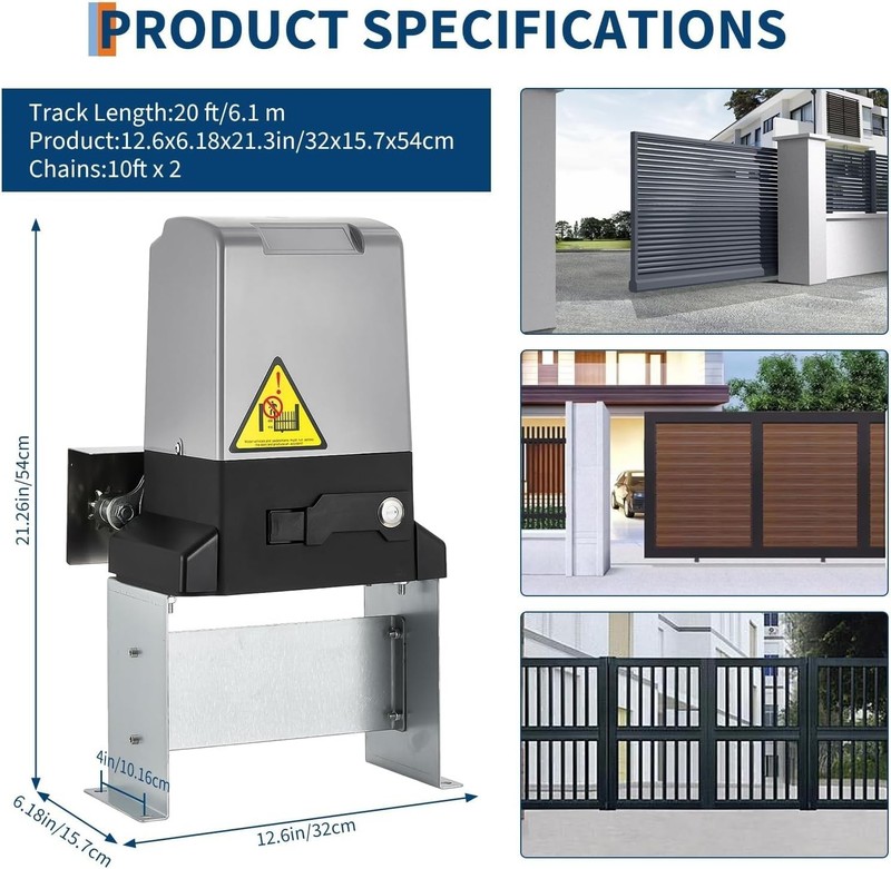 2600Lb Automatic Sliding Gate Opener Electric Door Operator with 2 Remote 550W gallery