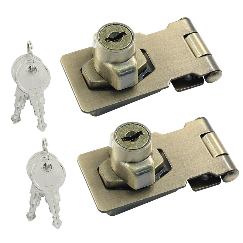 2 PCS Keyed Hasp Locks 2.5 Inch Twist Knob Locking Stainless Steel Bronze
