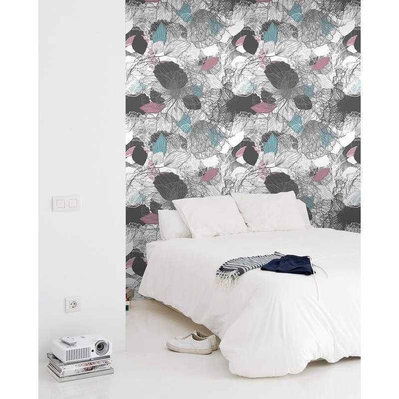 Abstract Floral Removable wallpaper gray blue and white wall mural large