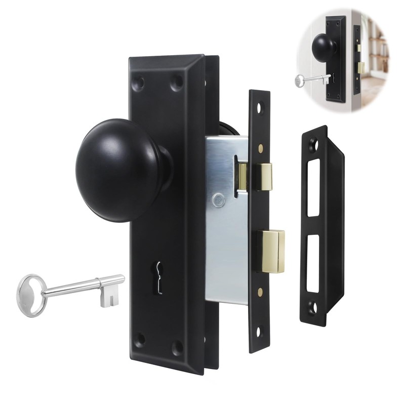1 Pack Mortise Keyed Lock Set with Classic Bronze Knob – Perfect for Replacin…