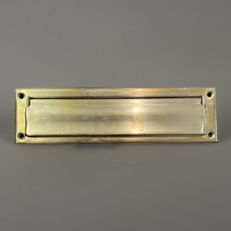 Antique Mail Slot Hinged Cover Spring Loaded Solid Brass Architectural Salvage