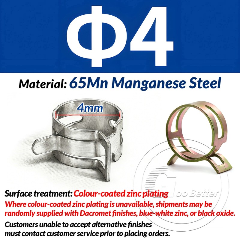 Self Clamping Spring Hose Clips 65Mn Manganese Steel Clamps Colour Zinc 4mm-46mm