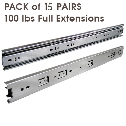 15 Pairs Full Extension 100-lb Ball Bearing Drawer Slides 10″-24″