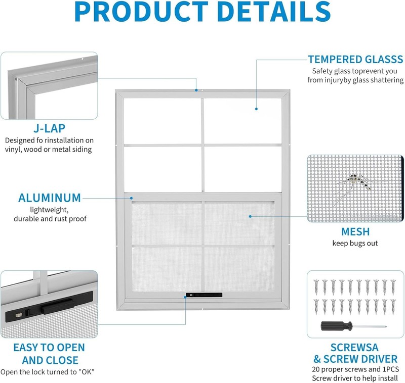 2 Pack Sliding Outdoor Storage Window,Aluminum Frame with Acrylic Panel & Screen gallery