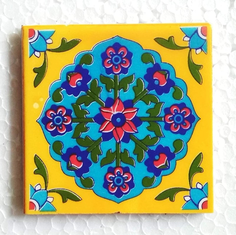 Traditional Patterned Multi Colored Decorative 4 x 4'' Ceramic Tiles Pack of 6 gallery