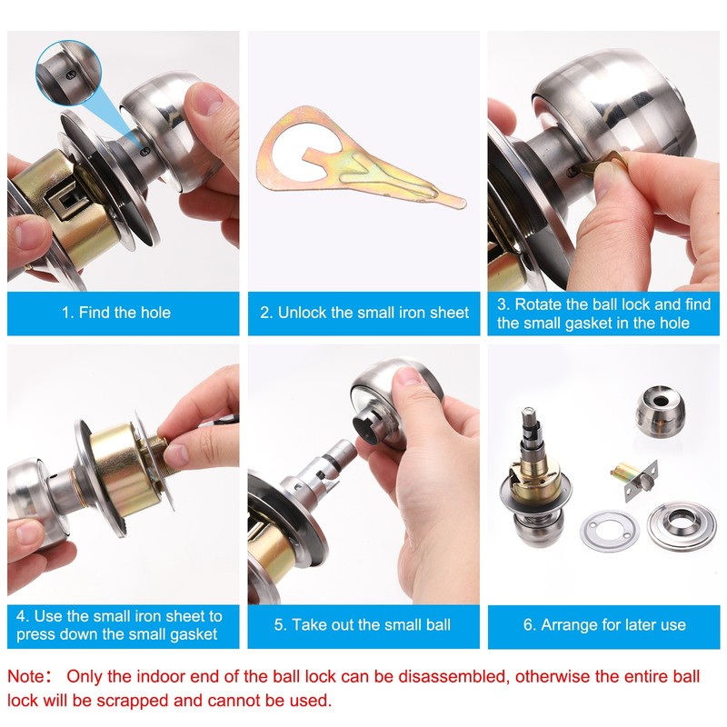 2 Pack Round Key Entry Door Knob Interior with Copper 60mm/2.4inch, Silver gallery