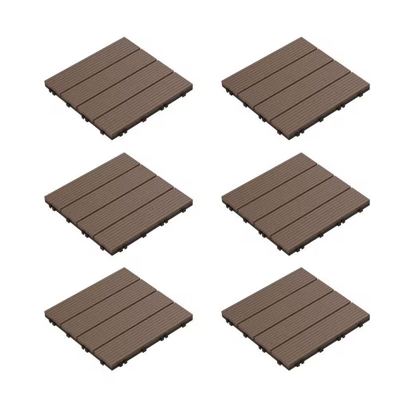12 In. X 12 In. Brown Outdoor Interlocking Slat Polypropylene Patio and Deck Til