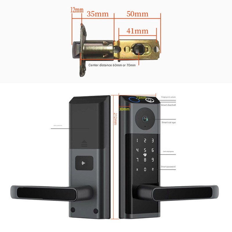 Smart Lock with Camera & Handle Fingerprint Keyless Door Lock WiFi APP Control. gallery