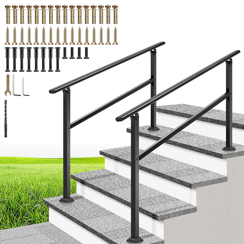 2-Pack 4 Step Hand Rails for Outdoor Steps Wrought Iron Railing for Porch Deck