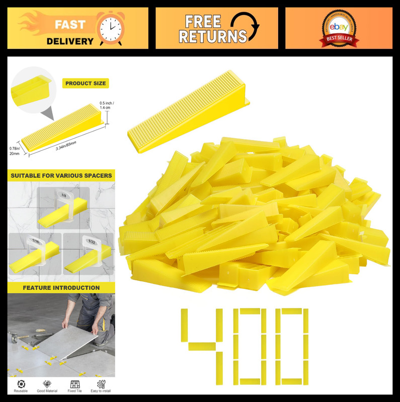 400PCS Tile Leveling Wedges & Clips System, Reusable Spacers for 1/8″-1/32″ Tile