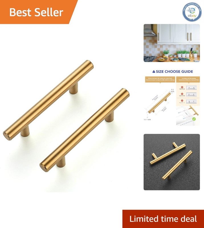 Durable Stainless Steel Cabinet Handles – 6 Count, 5 Inch Brushed Brass Finish