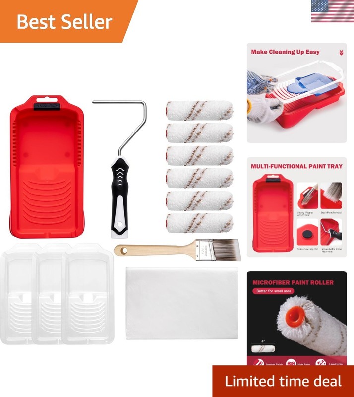 Washable 4-Inch Microfiber Roller Kit for Interior & Exterior Painting Projects