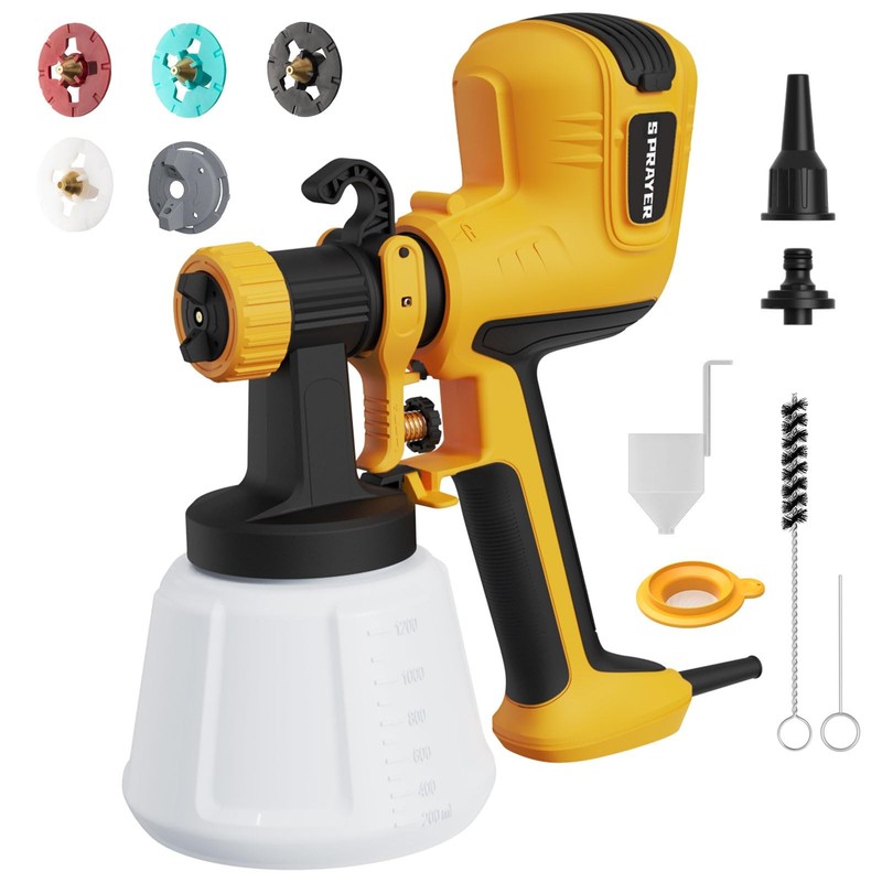 Paint Sprayer, HVLP Spray Gun with Cleaning & Blowing Joint, 4 Copper Nozzles…