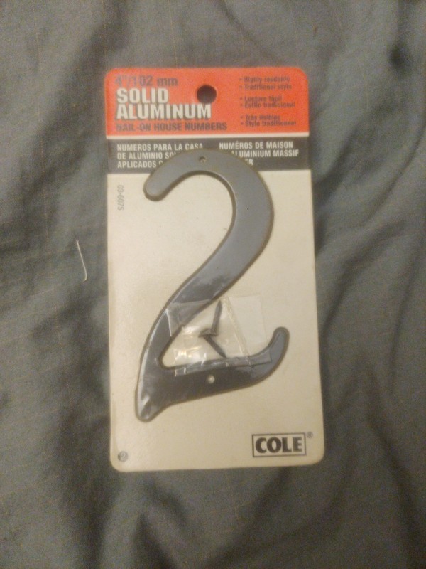 PB5 – Nail On Number ~ #2 Solid Aluminum ~ Cole #03-6075 ~ 4″ Tall ©1995