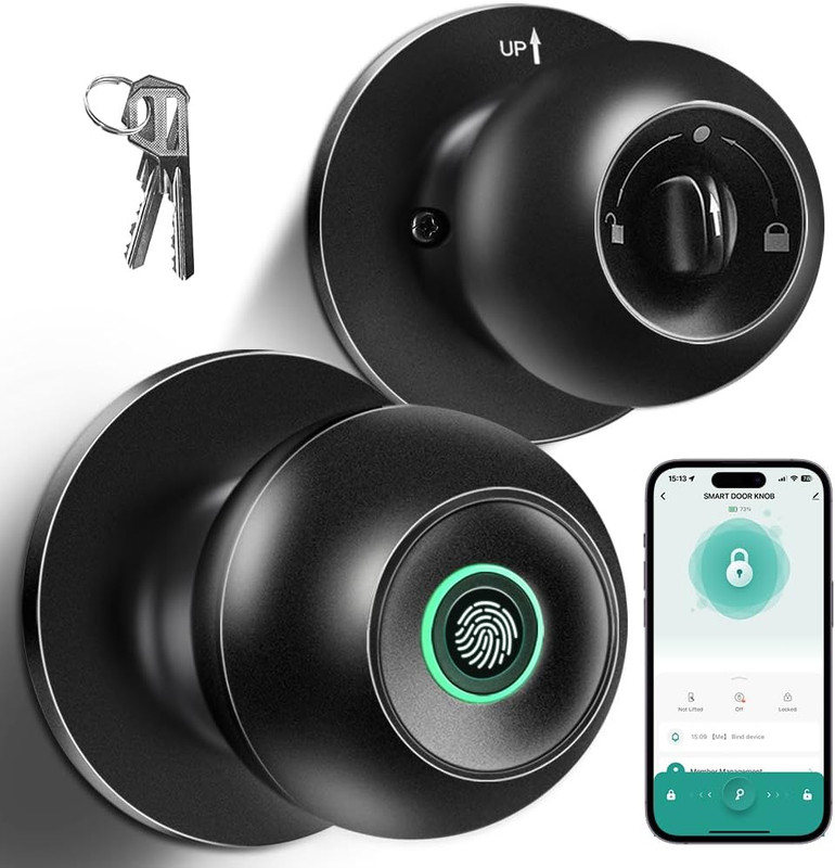 Smart Fingerprint Door Lock Knob Keyless Entry Biometric App Control Key