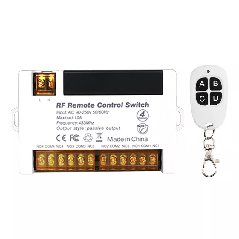 4 Channels Wireless Relay Remote Control Switch Receiver 433Mhz RF 10A Relay DIY