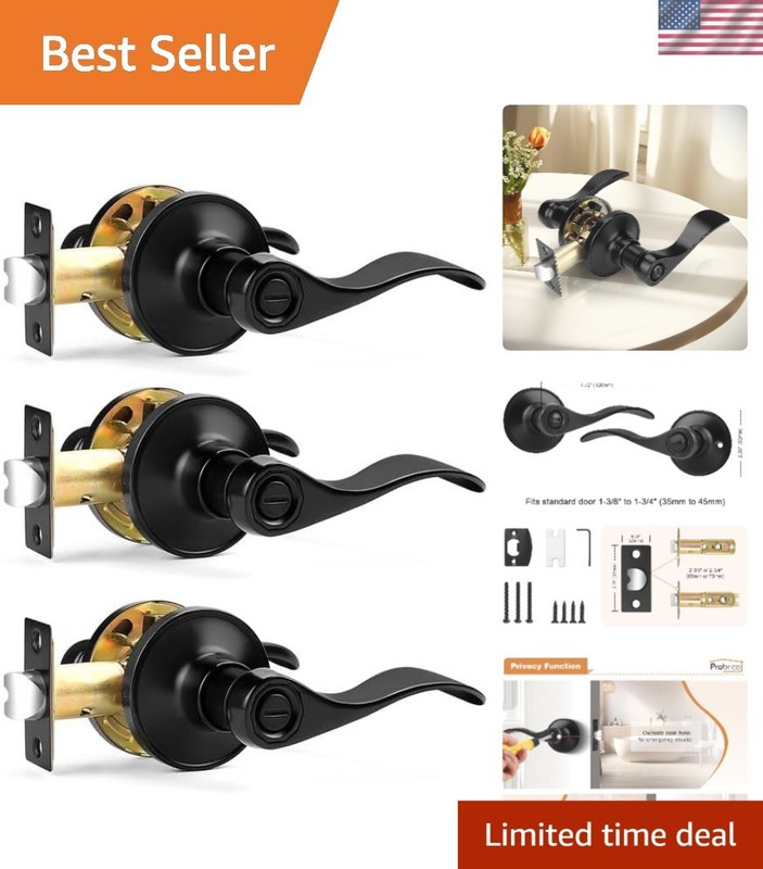 3-Pack Modern Wave Privacy Door Handles – Left/Right Reversible with Thumb Turn
