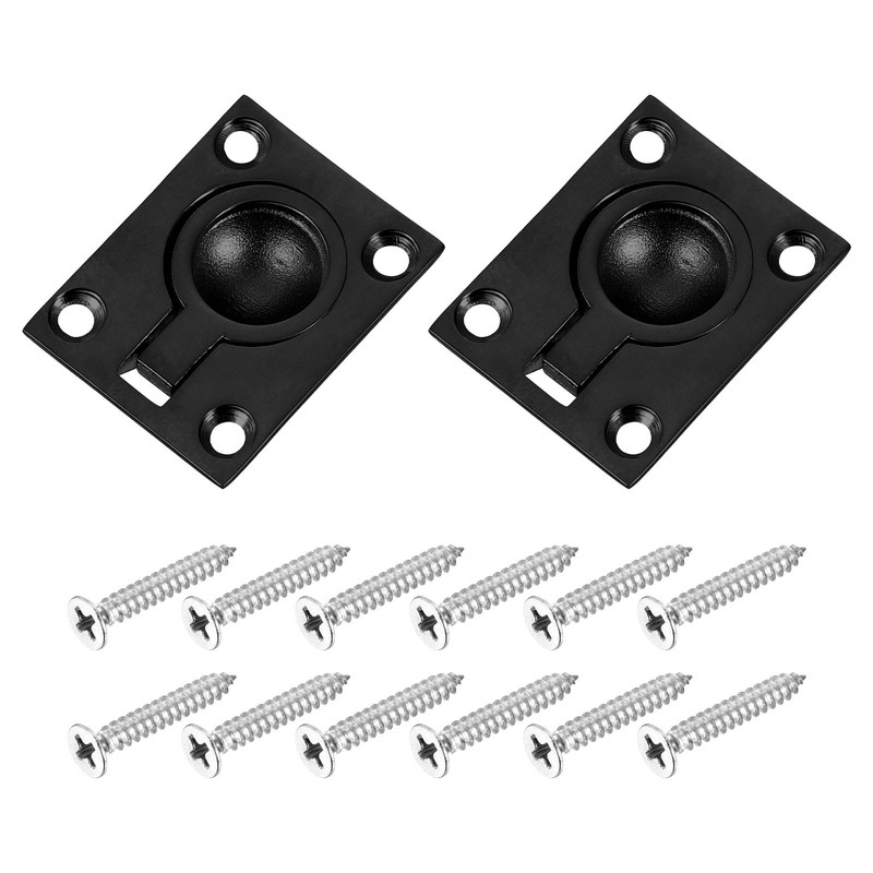 2Pcs Flush Ring Pull, 1.89"x1.5" Square Recessed Door Pull with Screws, Black