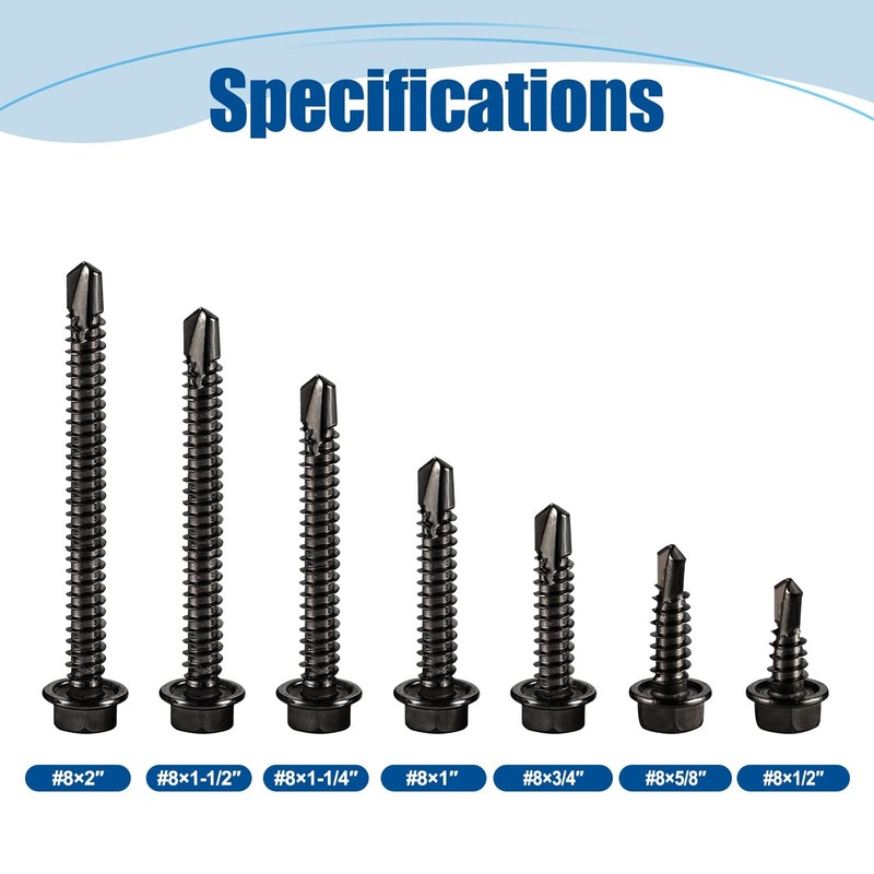 ANCHOREASE #8×2″ Sheet Metal Screws 100Pcs, 410 Stainless Steel #8×2″, Black gallery