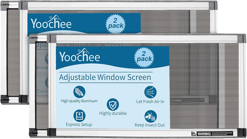 Expandable Window Screen, 2 Pack Adjustable Window Screen (10″ H X 19″ – 36″ W)