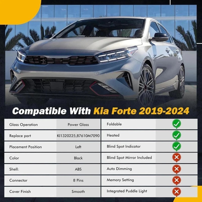 19-24 Left Driver Side Mirror Compatible with KIA Forte 2019 2020 2021 2022 2023 gallery