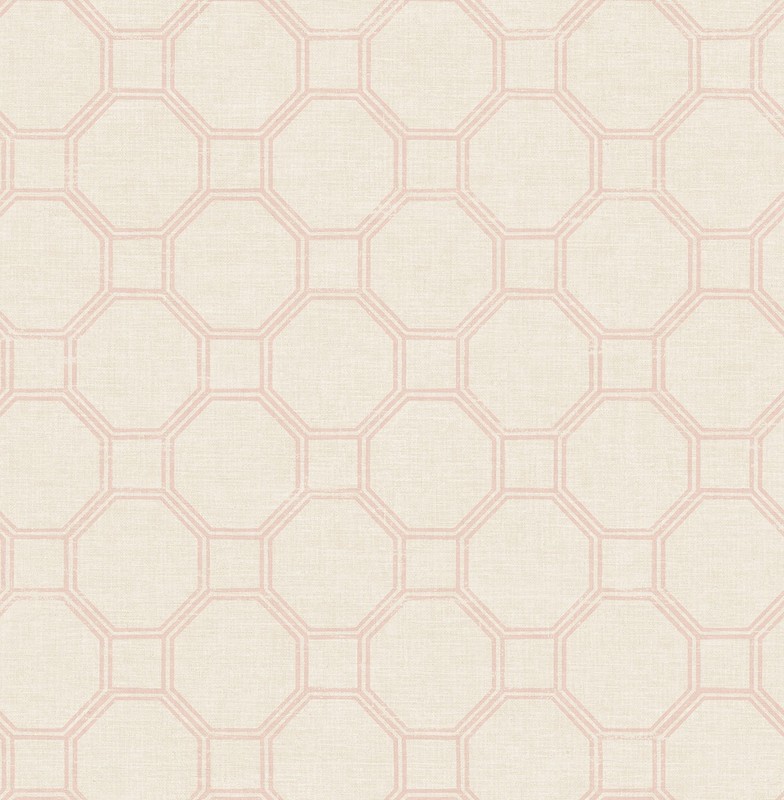 Metallic Cream & Pink Lattice Geometric Unpasted Wallpaper
