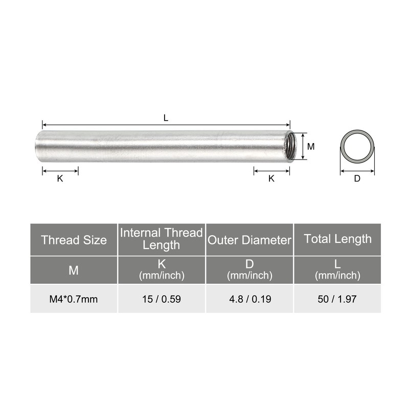 20pcs Round Coupling Nut M4x0.7mm 50mm Rod Bar Stud Tube Nut Sleeve Connector gallery