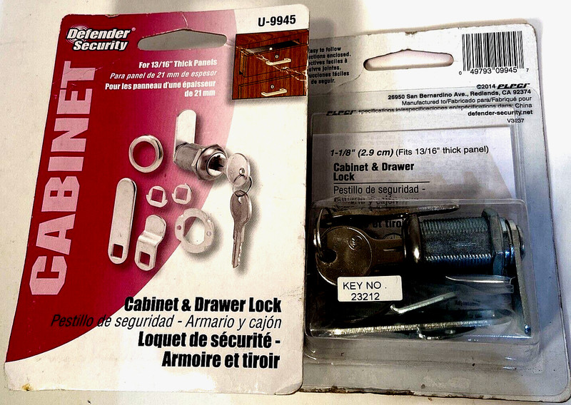 Defender Security U9941 (Keyed Different) Drawer and Cabinet Lock Sets 2 – NEW
