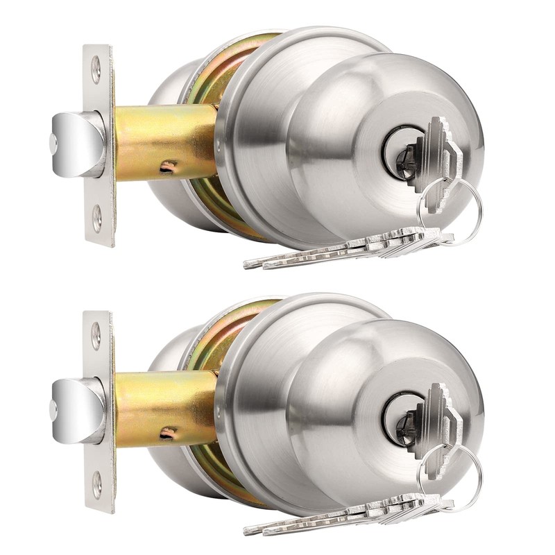 Probrico 2 Pack Keyed Alike Entry Door Knobs with Lock and Key Ball Door Knob Ha