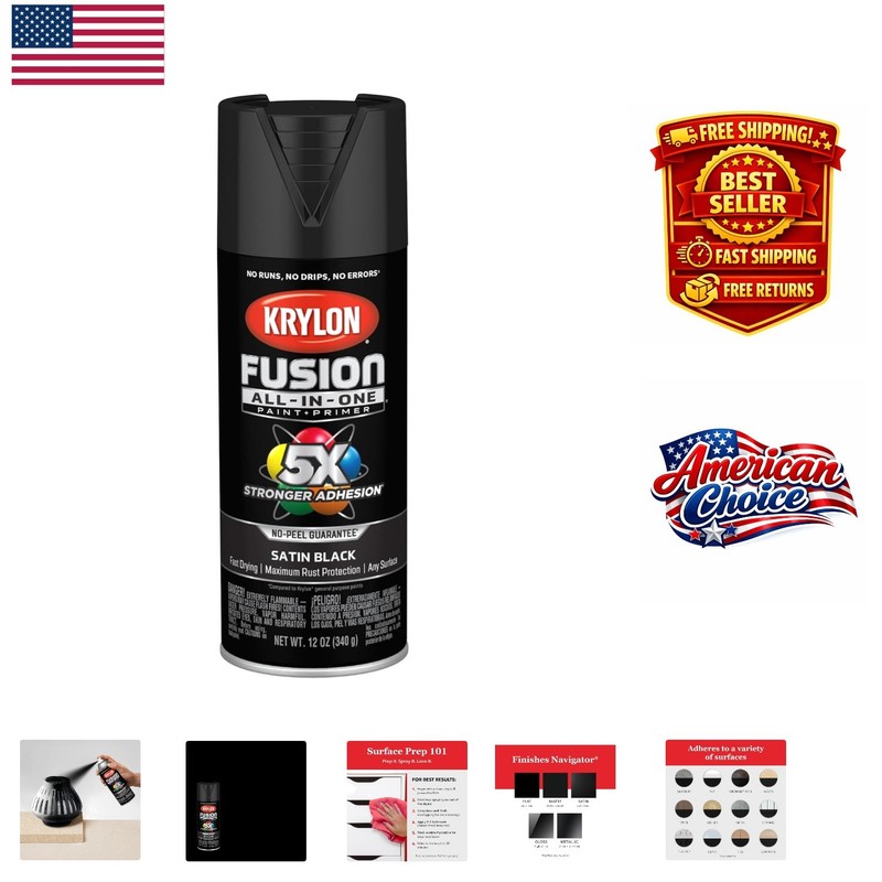Quick Dry Rust-Resistant Black Spray Paint, 12 oz for Wood, Metal & Plastic