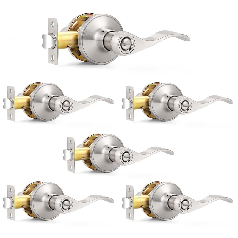 Privacy Door Levers - Wave Style Interior Handles, Keyless Satin Nickel Lockset gallery