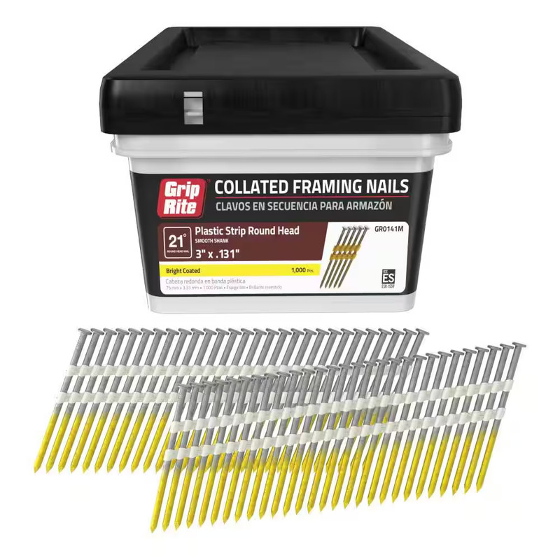 Collated Framing Gun Pneumatic Nails 21 Degree 3″x0.131″ Vinyl Coated Round Head