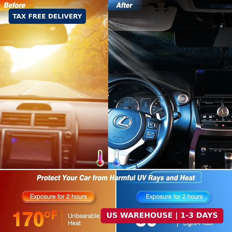 Car Windshield Sun Shade, Foldable Front Window Sunshade Blocks UV Rays, Keep Ca gallery