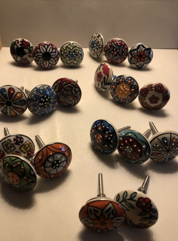 Drawer Knobs Colorful Qty 20 Individual Unique Floral Geometric Ceramic Modern