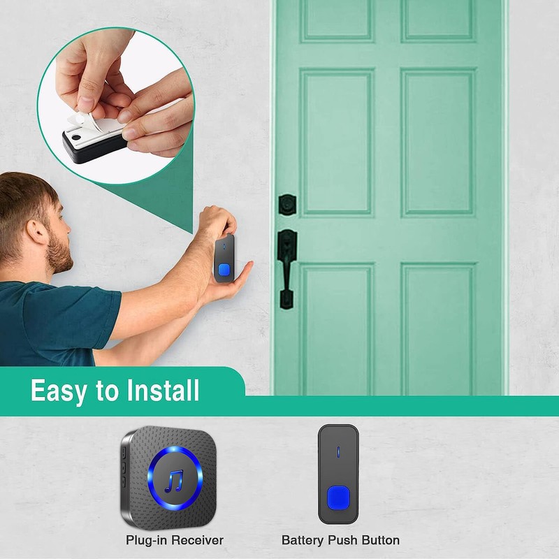 Wireless doorbell multi quantity set, 5 call buttons+4 music responders,1000feet gallery