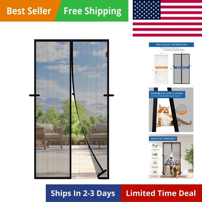Magnetic Screen Door, Fits 34” x 82” DoorMesh Size 36” x 83”, Scratch-Pro…